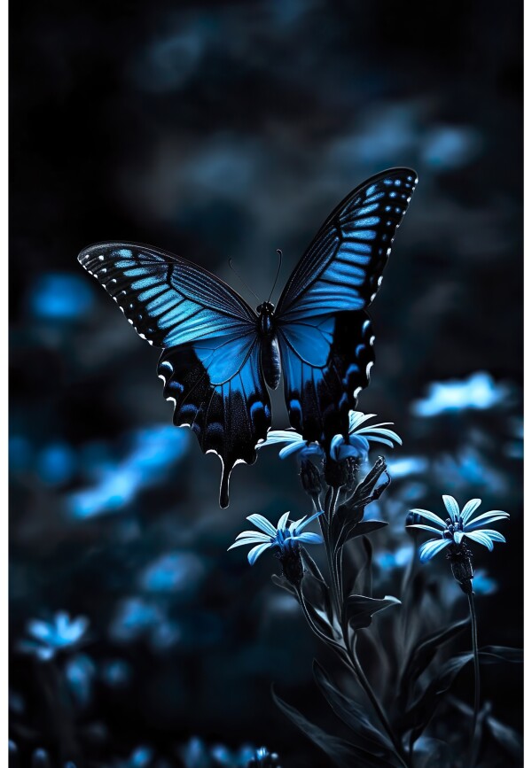 Wandbild Blau Leuchtender Schmetterling