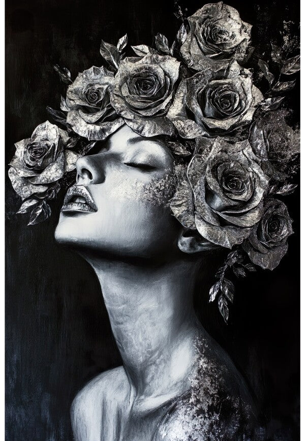 Wandbild Modern Silberne Rosen