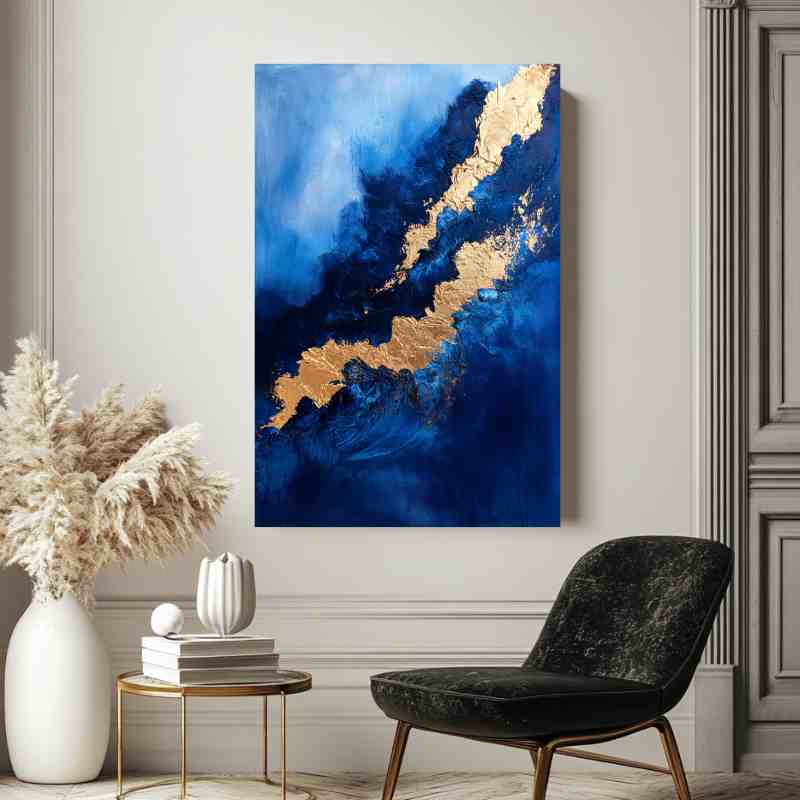 Wandbild Blau Goldener Fluss