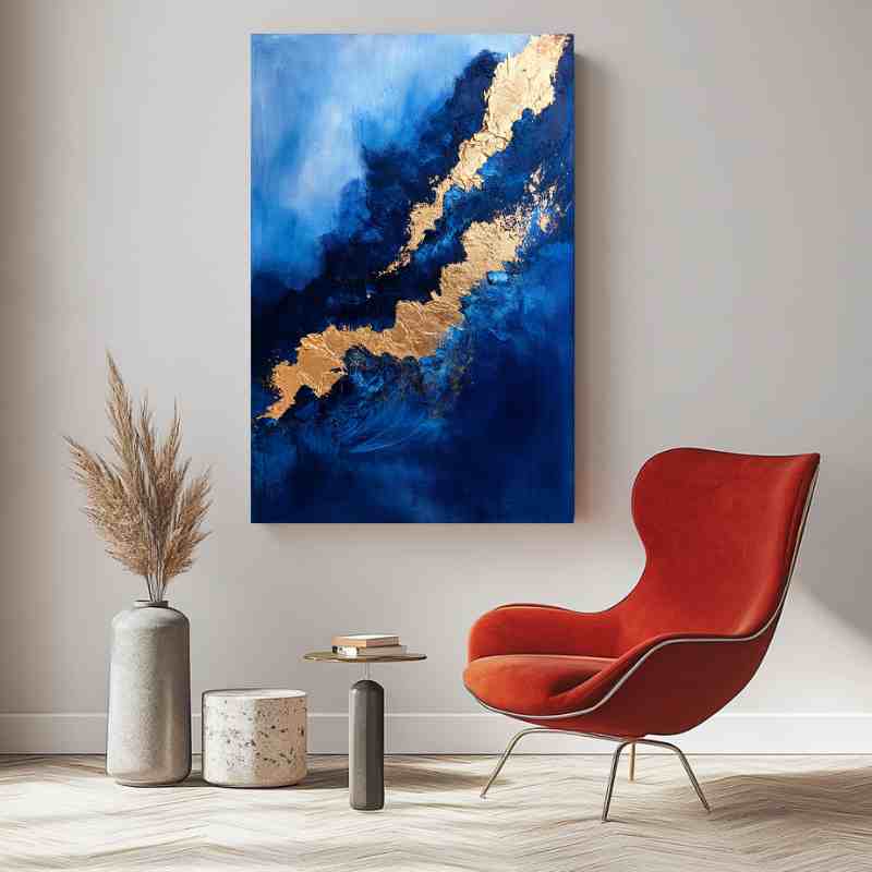 Wandbild Blau Goldener Fluss