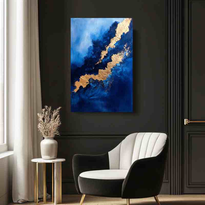 Wandbild Blau Goldener Fluss