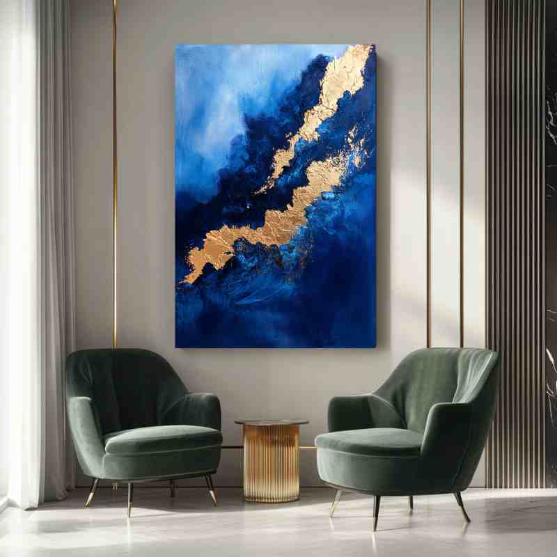 Wandbild Blau Goldener Fluss