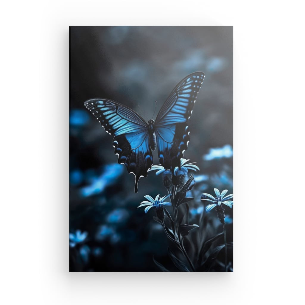 Wandbild Blau Leuchtender Schmetterling