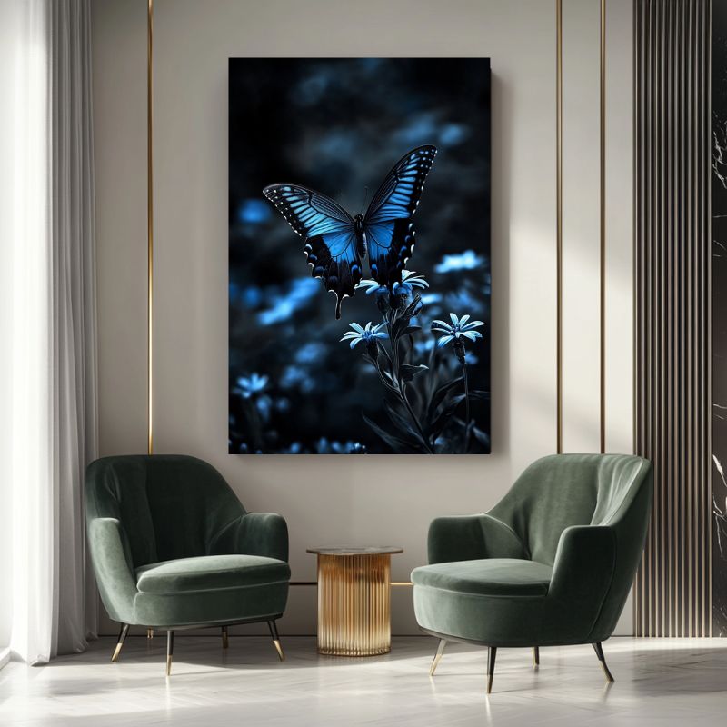 Wandbild Blau Leuchtender Schmetterling