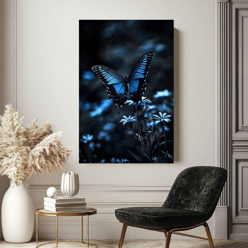 Wandbild Blau Leuchtender Schmetterling