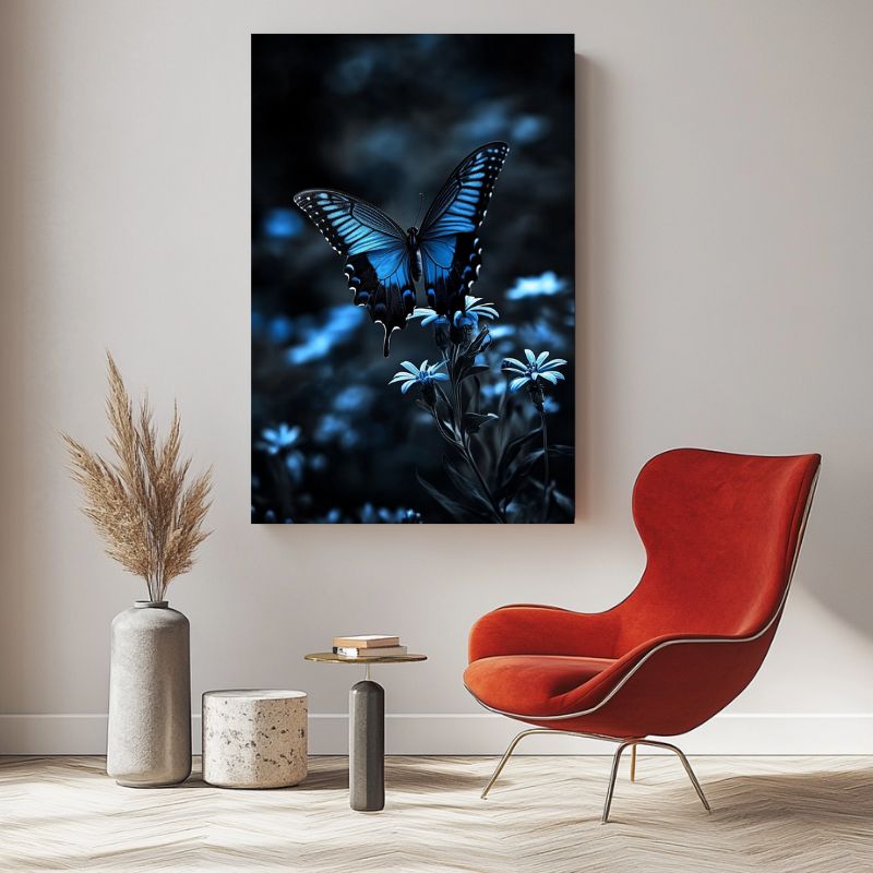 Wandbild Blau Leuchtender Schmetterling