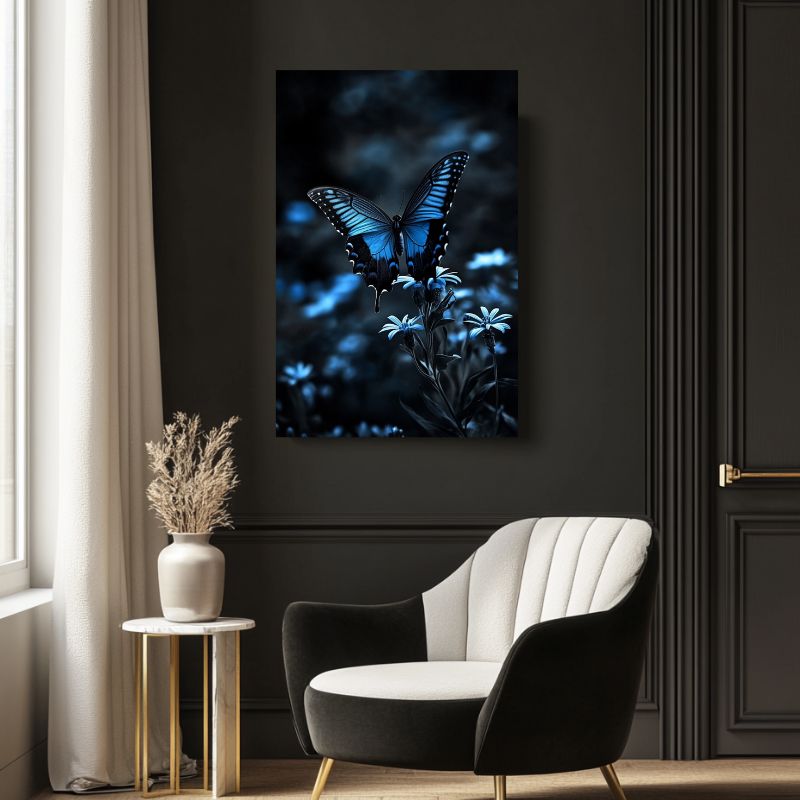 Wandbild Blau Leuchtender Schmetterling