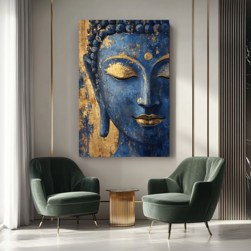 Wandbild Wohnzimmer Blauer Buddha