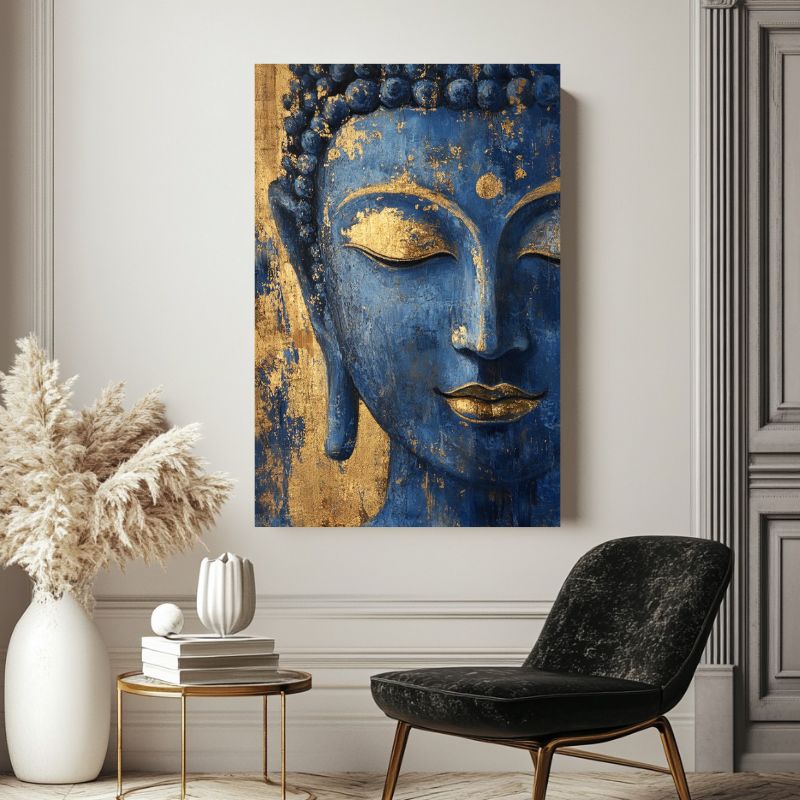 Wandbild Wohnzimmer Blauer Buddha