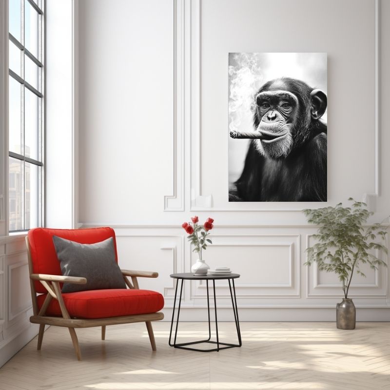 Cigar Monkey Black & White Canvas