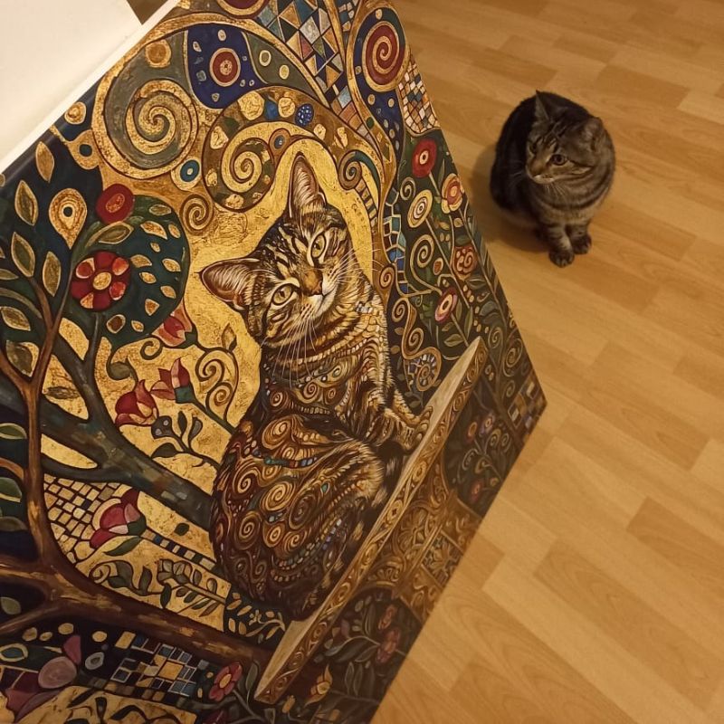 Custom Cat Portrait Canvas – Art Nouveau Style